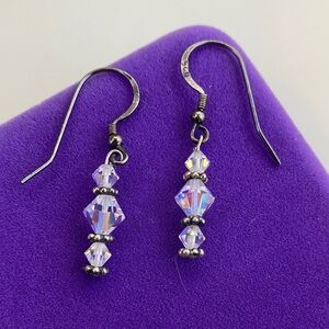 💛 Vintage Sterling Silver Aurora Borealis Crystal Drop Earrings